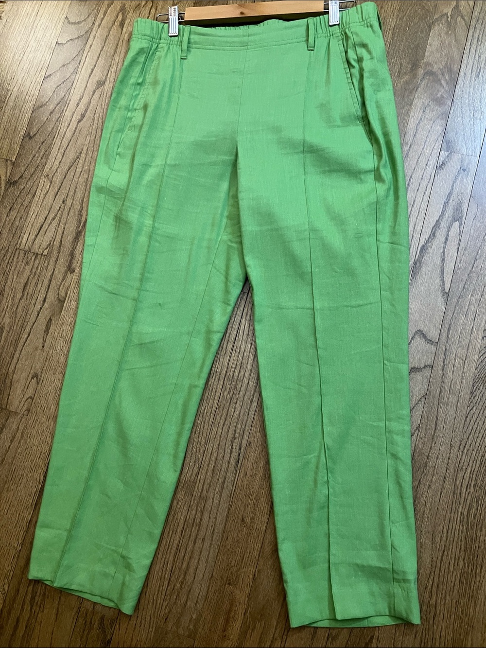 J. Jill Linen Stretch Pants in Green Pull On Tapered Ankle Pants